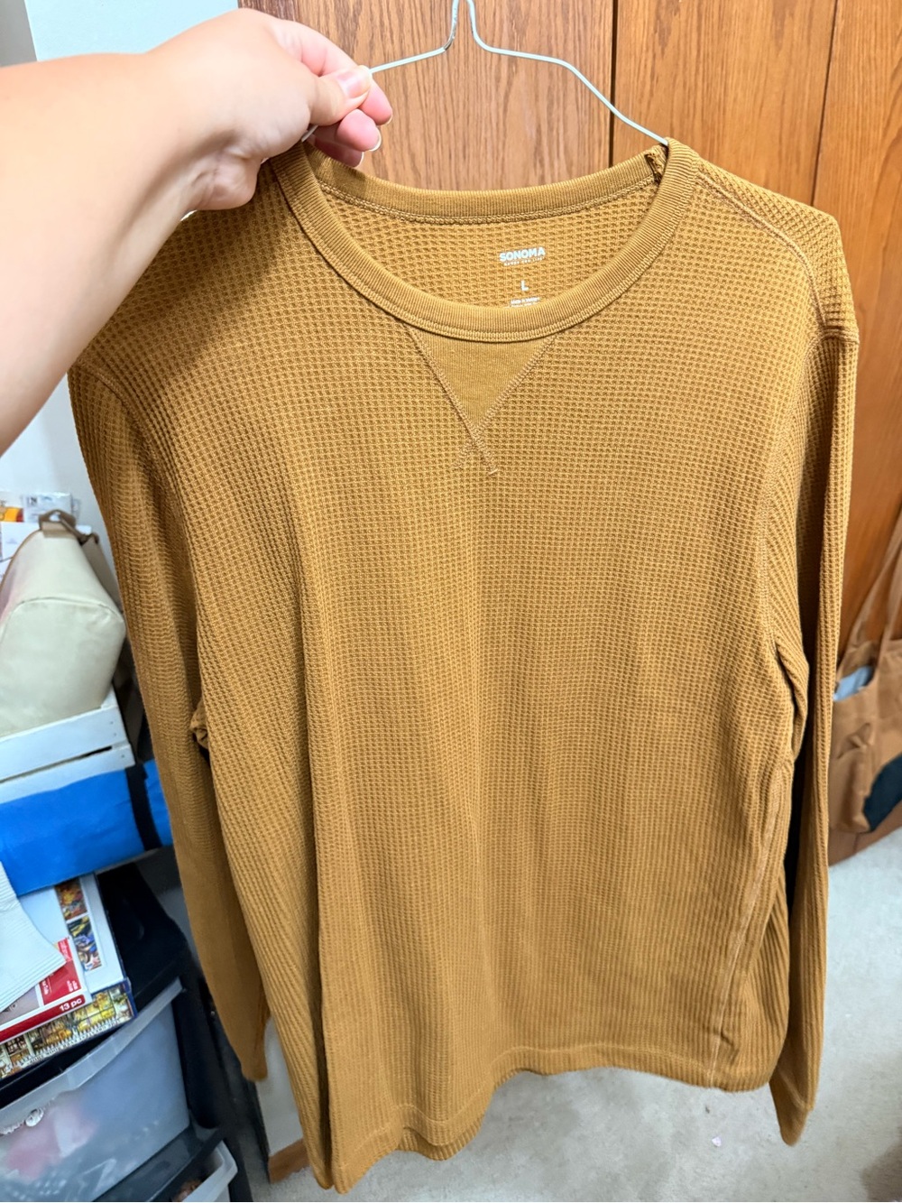 Sonoma Men’s Waffle Long-Sleeve Shirt in Mustard Brown